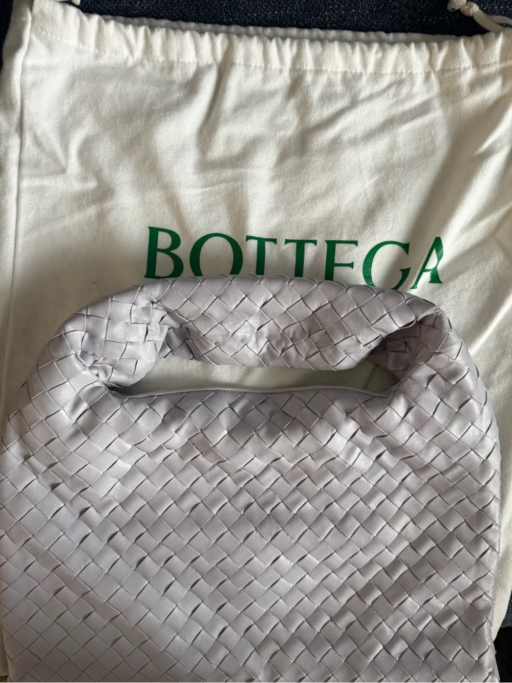 Bottega Veneta Pale Gray Intrecciato Shoulder Bag
